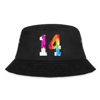 FARBIG NUMMER 14 BUNT 14. GEBURTSTAG - Bucket Hat - Schwarz - Vorne - Lela (165cm)
