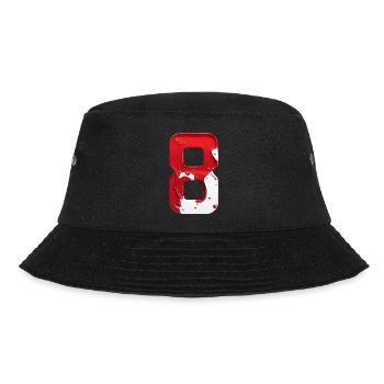 NR. 8 NUMMER 8 ROT WEIß 8. GEBURTSTAG - Bucket Hat - Schwarz - Vorne - Lela (165cm)