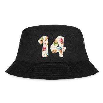 EISCREME NUMMER 14 JAHRE EIS 14. GEBURTSTAG - Bucket Hat - Schwarz - Vorne - Lela (165cm)