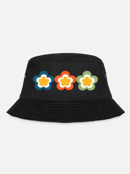 70er Jahre Blume Muster - Bucket Hat - Schwarz