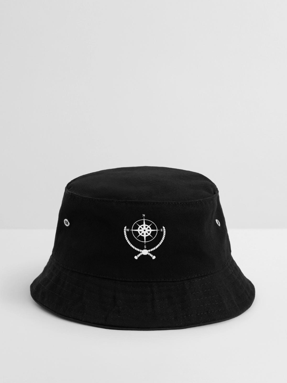 Nautischer Kompass mit Seil - Bucket Hat - Schwarz - Vorne