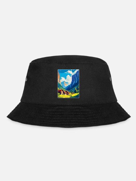 Lauterbrunnen Schweiz Vintage Reiseplakat - Bucket Hat - Schwarz