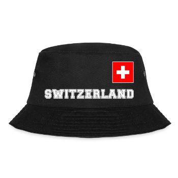 SCHWITZERLAND SCHWEIZ Trikot Look mit Fahne Flagge - Bucket Hat - Schwarz - Vorne