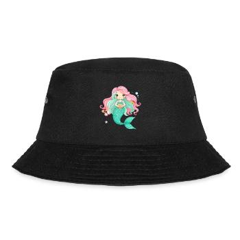 Kawaii Meerjungfrau Rosa Haare Süßes Kinder Shirt - Bucket Hat - Schwarz - Vorne