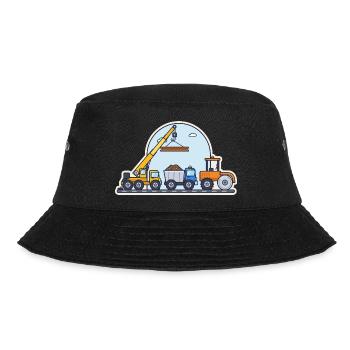 Baustelle: Kran, Kipper und Straßenwalze - Bucket Hat - Schwarz - Vorne