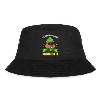 Murmeltier unter grüner Kappe - Bucket Hat - Schwarz - Vorne