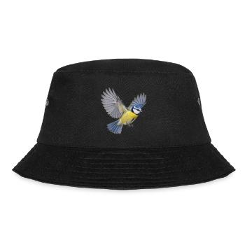 Blaumeise im Flug – blaugelbes Gartenvogelmotiv - Bucket Hat - Schwarz - Vorne