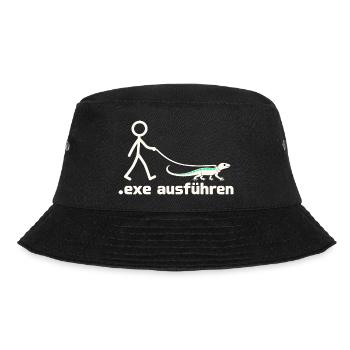 exe ausführen – Eidechse am Strichmännchen - Bucket Hat - Schwarz - Vorne