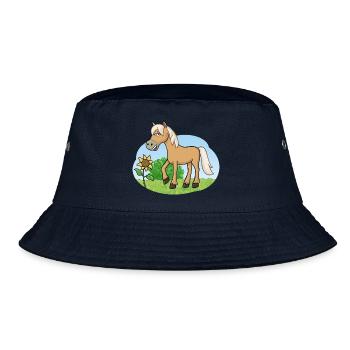 Lustiges Pferd auf Wiese - Bucket Hat - Navy - Vorne