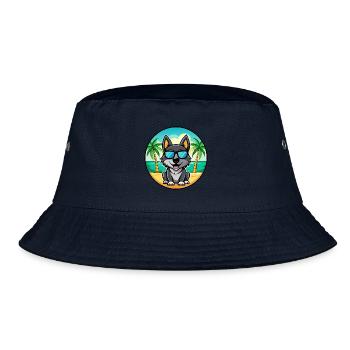 Black Norwegian Elkhound Dog Breed Cartoon Beach - Bucket Hat - navy - Front