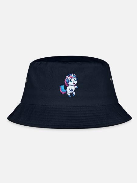 Unicorn Funny Cartoon Character Headphone Music - Bucket Hat - navy - Front