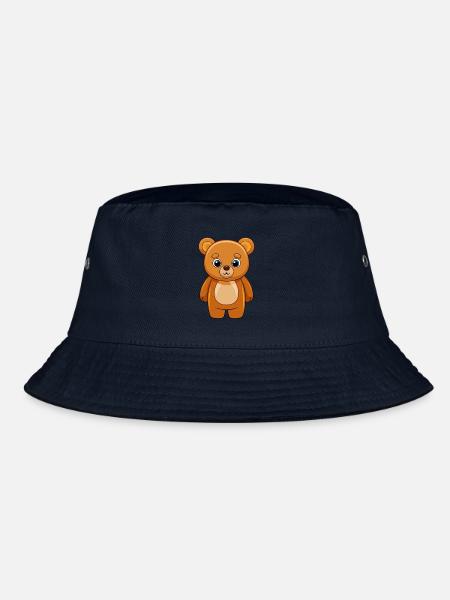Bear Cute Mascot Cartoon Character Kawaii - Bucket Hat - navy - Front