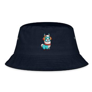 Lama Lustige Zeichentrickfigur Kopfhörer Musik - Bucket Hat - Navy - Vorne