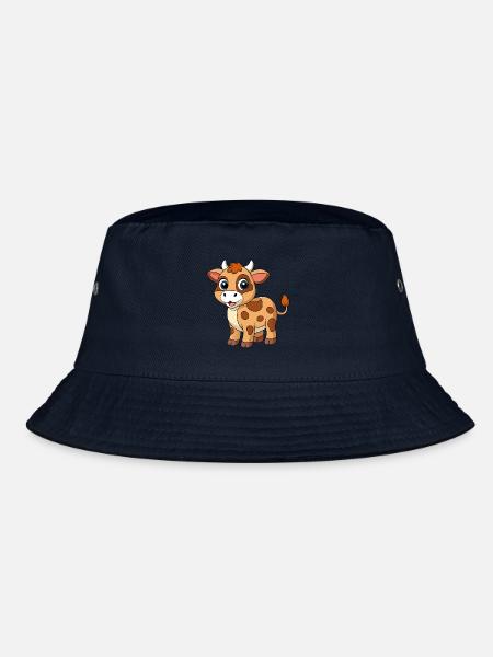 Kuh Niedliche Maskottchen Zeichentrickfigur Kawaii - Bucket Hat - Navy - Vorne