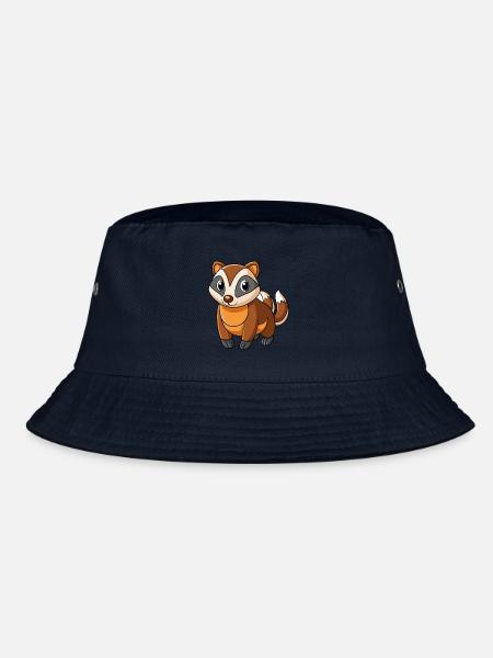 Dachs Niedliches Maskottchen Zeichentrickfigur Kawaii - Bucket Hat - Navy - Vorne