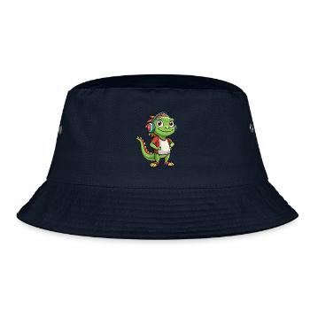 Leguan Lustige Zeichentrickfigur Kopfhörer Musik - Bucket Hat - Navy - Vorne