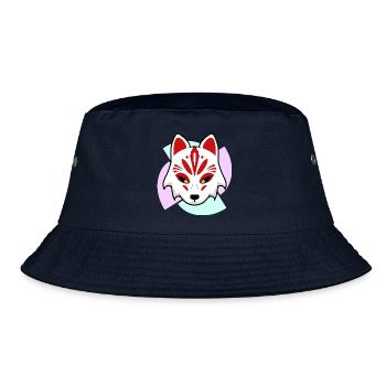 Rote Kitsune Maske - Tribal Muster - Bucket Hat - Navy - Vorne
