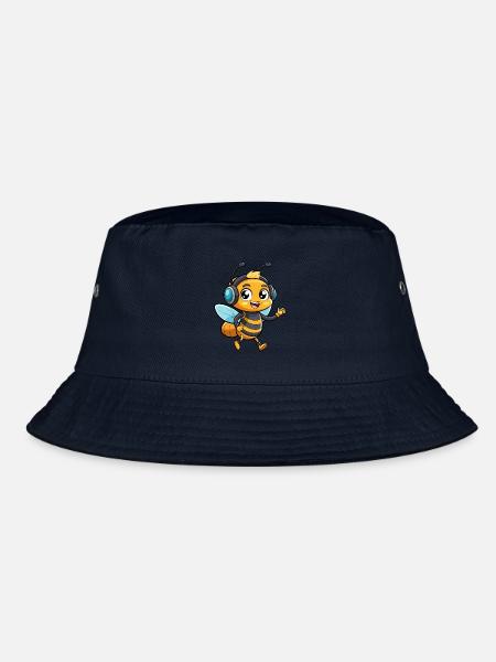 Biene Lustige Zeichentrickfigur Kopfhörer Musik - Bucket Hat - Navy - Vorne