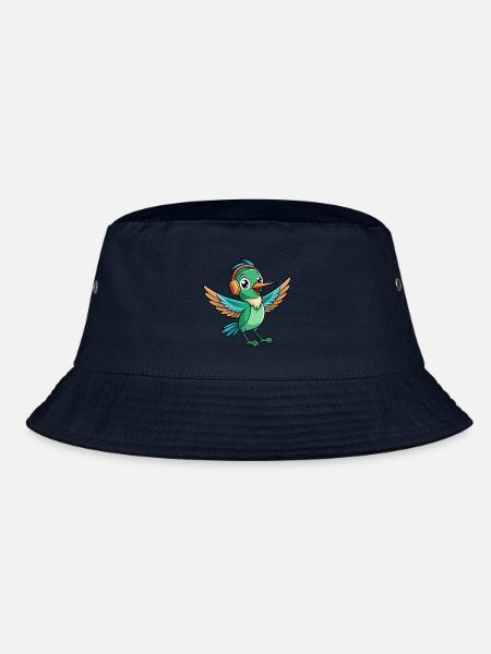 Kolibri Lustige Cartoon Tier Kopfhörer Musik - Bucket Hat - Navy - Vorne