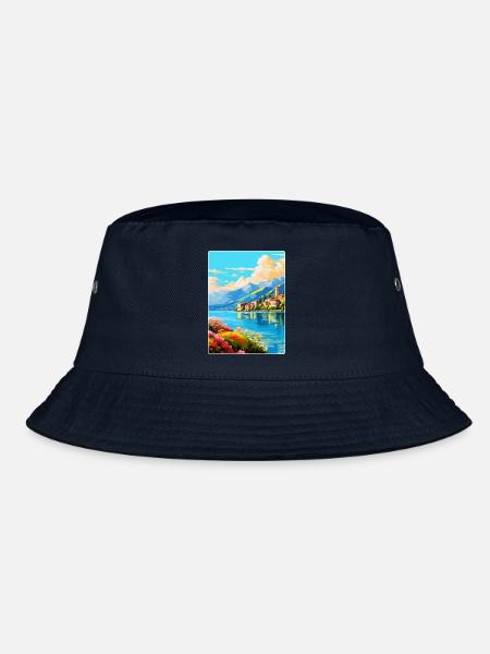 Lake Como Italy Vintage Travel Poster Souvenir WPA - Bucket Hat - navy - Front