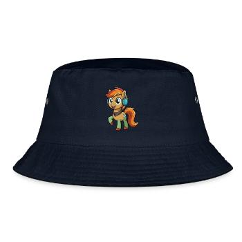 Pony Funny Cartoon Character Headphone Music - Bucket Hat - navy - Front