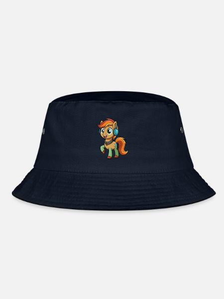 Pony Lustige Zeichentrickfigur Kopfhörer Musik - Bucket Hat - Navy - Vorne