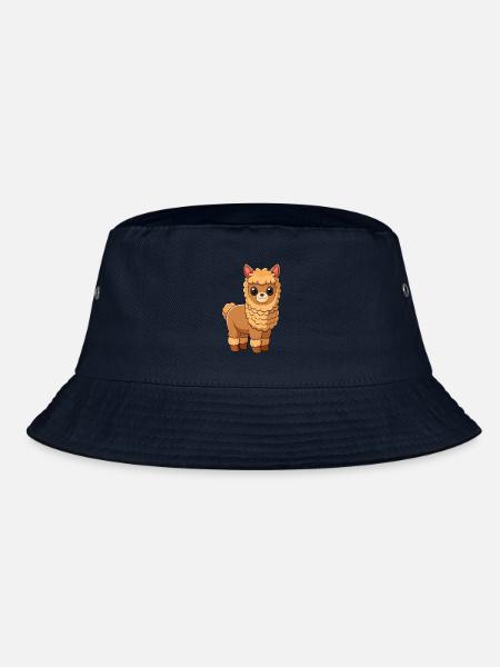 Alpaka Niedliche Maskottchen Zeichentrickfigur Kawaii - Bucket Hat - Navy - Vorne