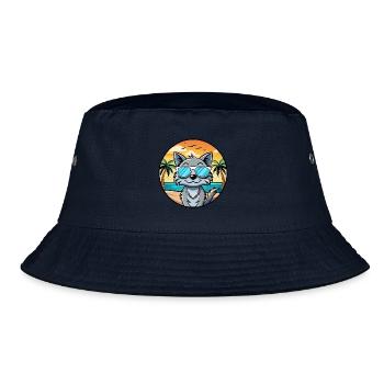 Australian Mist Cat Breed Cartoon Sunglasses Beach - Bucket Hat - navy - Front
