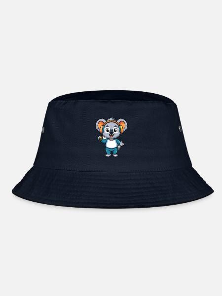 Koala Lustige Cartoon Figur Kopfhörer Musik - Bucket Hat - Navy - Vorne