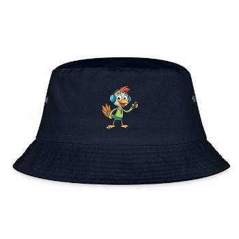 Strauß Lustige Cartoon Figur Kopfhörer Musik - Bucket Hat - Navy - Vorne