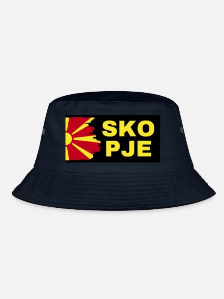 Skopje City with North Macedonia Flag Design - Bucket Hat - navy