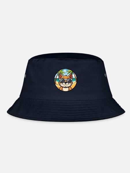 Bambino Katzenrasse Cartoon Sonnenbrille Strand - Bucket Hat - Navy - Vorne