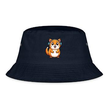 Hamster Lustige Zeichentrickfigur Kopfhörer Musik - Bucket Hat - Navy - Vorne
