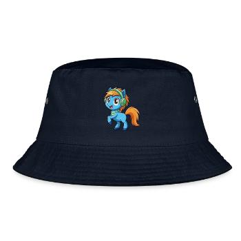 Pony Funny Cartoon Character Headphone Music - Bucket Hat - navy - Front