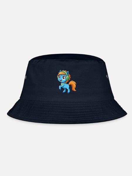 Pony Lustige Zeichentrickfigur Kopfhörer Musik - Bucket Hat - Navy - Vorne