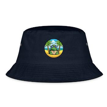 Turtle Funny Cartoon Summer Beach Sunglasses Cool - Bucket Hat - navy - Front