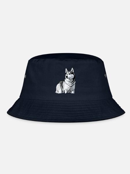 Nette Husky Hund Rasse Kopf Cartoon Illustration - Bucket Hat - Navy