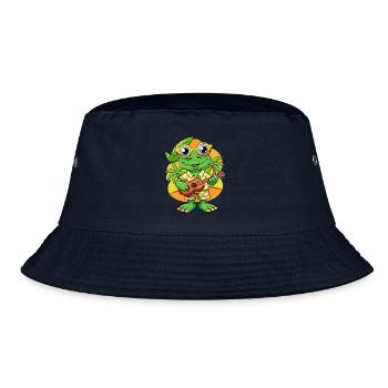 Lustige Frosch Cartoon Sommer Strand Sonnenbrille Gitarre - Bucket Hat - Navy - Vorne