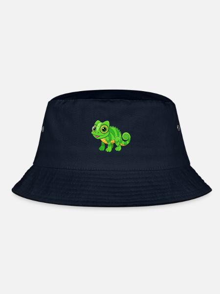 Chameleon Cute Mascot Cartoon Character Kawaii - Bucket Hat - navy - Front