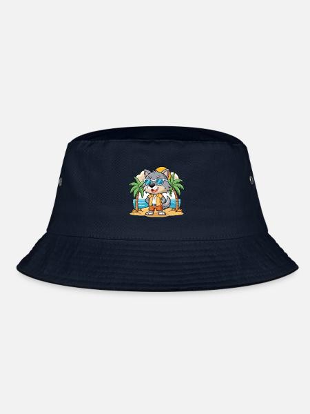 Wolf Lustige Cartoon Sommer Strand Sonnenbrille - Bucket Hat - Navy - Vorne