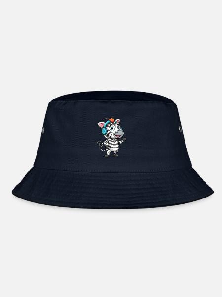 Zebra Lustige Zeichentrickfigur Kopfhörer Musik - Bucket Hat - Navy - Vorne