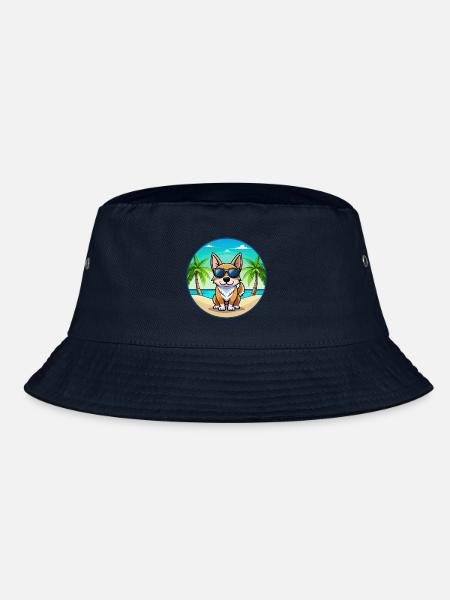 Schwedische Vallhund Hunderasse Cartoon Sonnenbrille Strand - Bucket Hat - Navy - Vorne