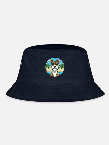 Draht Foxterrier Hunderasse Cartoon Sonnenbrille Strand - Bucket Hat - Navy - Vorne