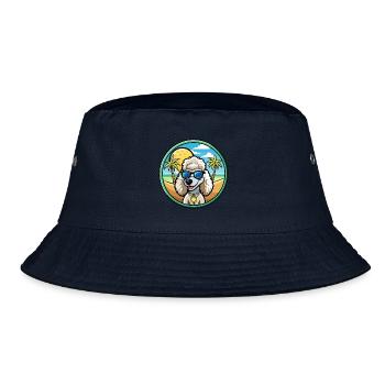 Corded Poodle Dog Breed Cartoon Sunglasses Beach - Bucket Hat - navy - Front
