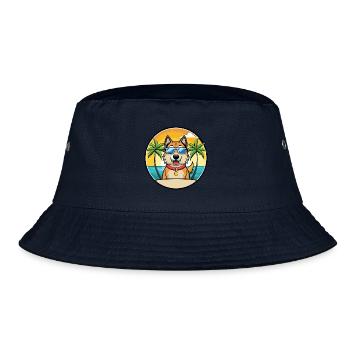 Schäferhund Rasse Cartoon Sonnenbrille Strand - Bucket Hat - Navy - Vorne