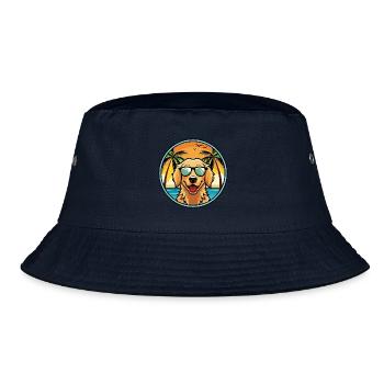 Flach beschichtete Retriever Hunderasse Cartoon Sonnenbrille - Bucket Hat - Navy - Vorne