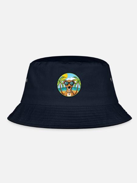 Kretischer Hund Hund Rasse Cartoon Sonnenbrille Strand - Bucket Hat - Navy - Vorne