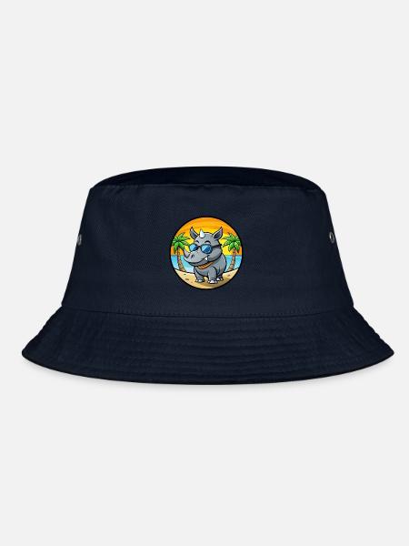 Rhino Lustige Cartoon Sommer Strand Sonnenbrille Cool - Bucket Hat - Navy - Vorne