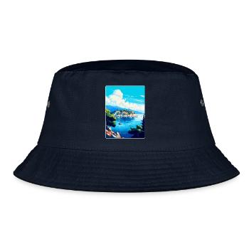 Insel Vis Kroatien Vintage Reiseplakat Souvenir - Bucket Hat - Navy - Vorne