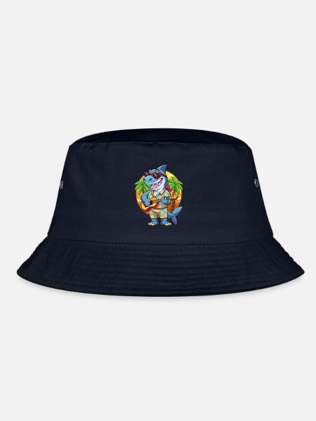 Lustige Hai Sommer Strand Sonnenbrille Hawaiianisch - Bucket Hat - Navy - Vorne